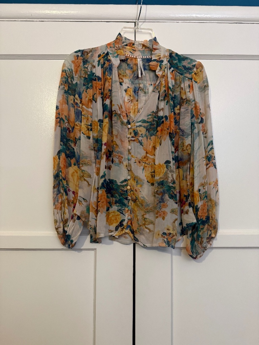 Anthropologie The Estela Sheer Printed Blouse Floral Small Petite